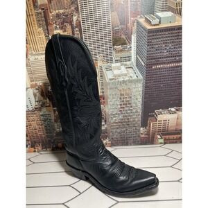 Women's 7.5  Old West Snip Toe Black Leather Knee High Western Boots Embroidered